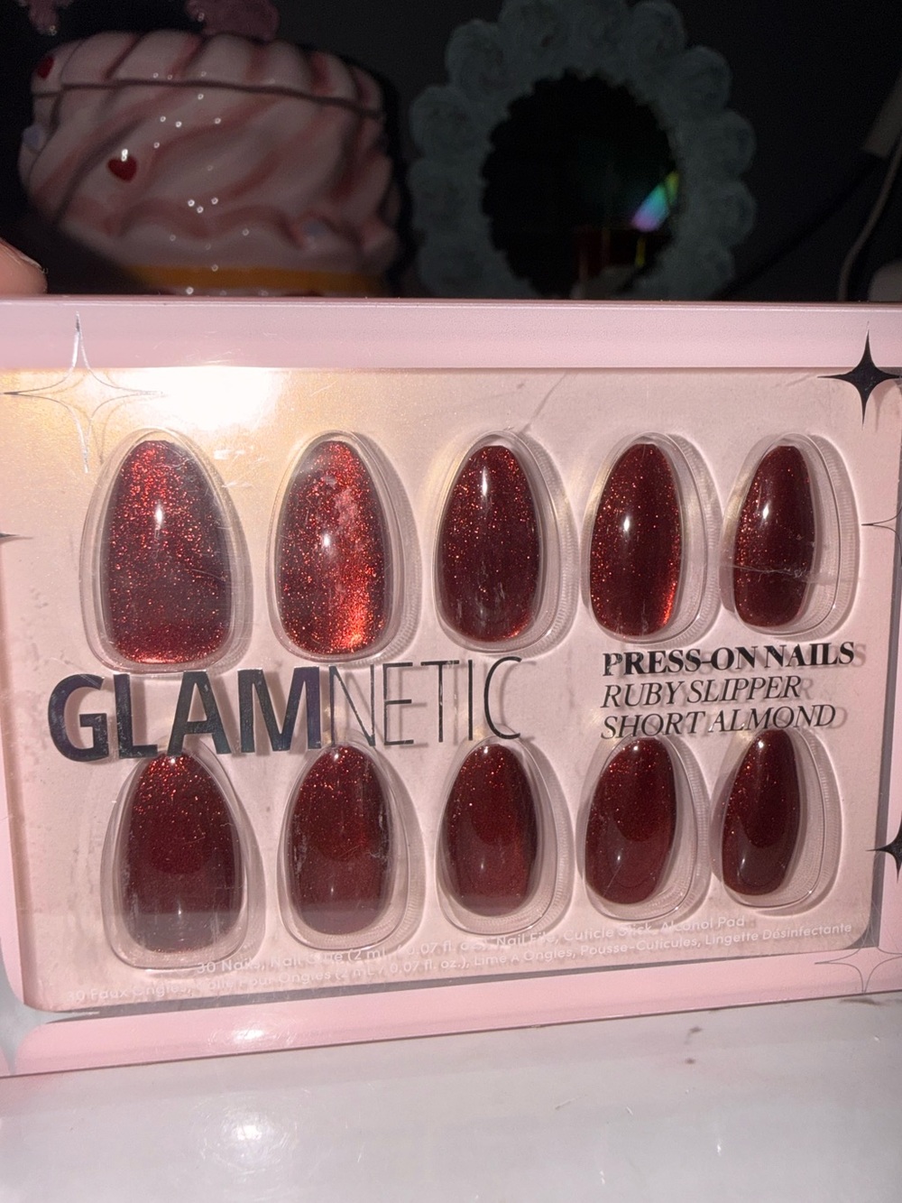 Glamnetic Ruby Slipper Short Almond Press-On Nails - Sparkling Red - Picture 2 of 6